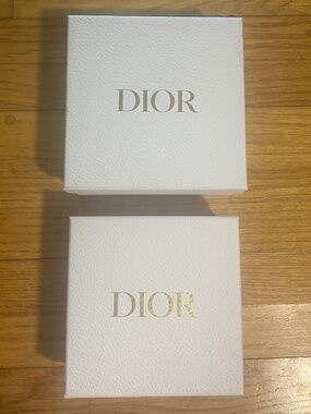 Dior White Pebbled Gift Boxes Gold Logo Set of 2
